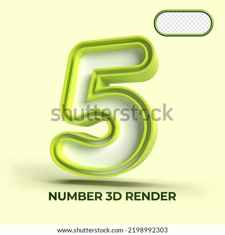 3D render number 5 green white colors for element design, kids number, cute number