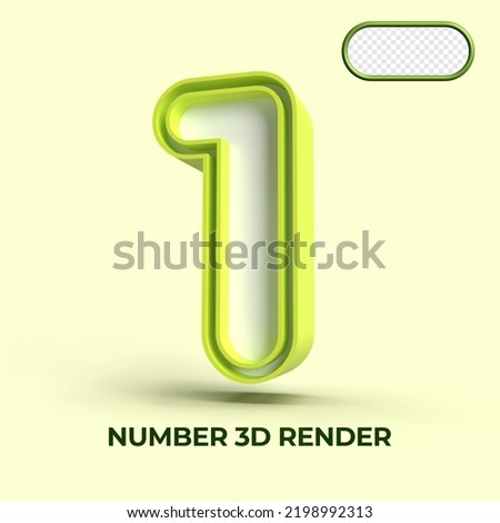 3D render number 1 green white colors for element design, kids number, cute number
