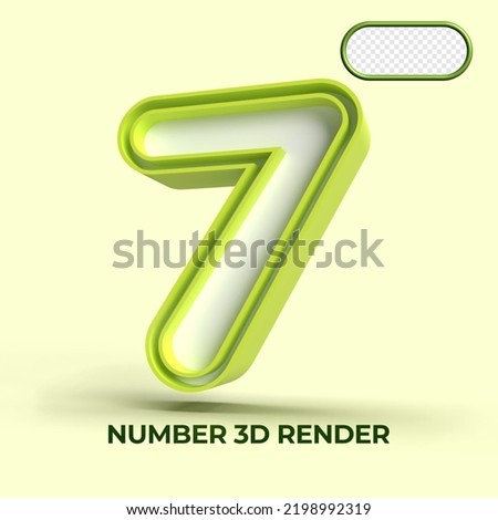 3D render number 7 green white colors for element design, kids number, cute number