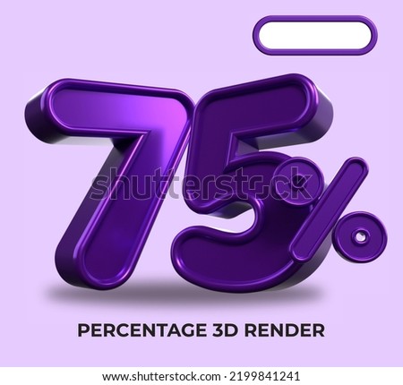 3D Render percentage number 75% for discount process progress purple color