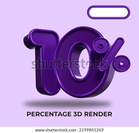 3D Render percentage number 10% for discount process progress purple color