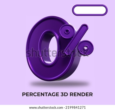 3D Render percentage number 0% for discount process progress purple color