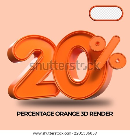 3D Render percentage number 20% for discount process progress Orange color