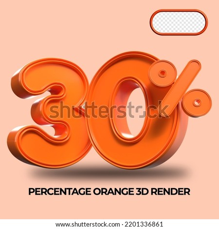 3D Render percentage number 30% for discount process progress Orange color