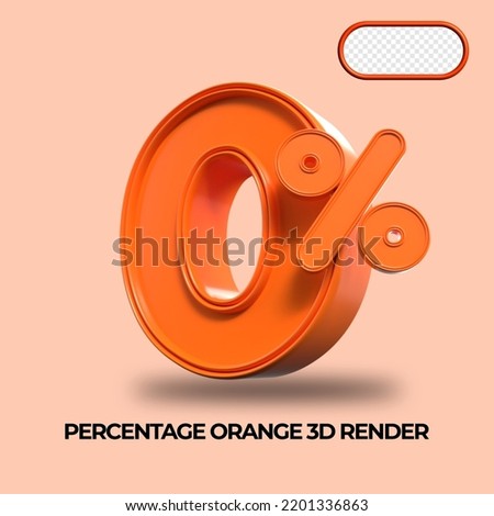 3D Render percentage number 0% for discount process progress Orange color