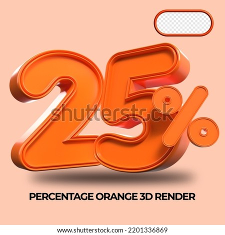 3D Render percentage number 25% for discount process progress Orange color