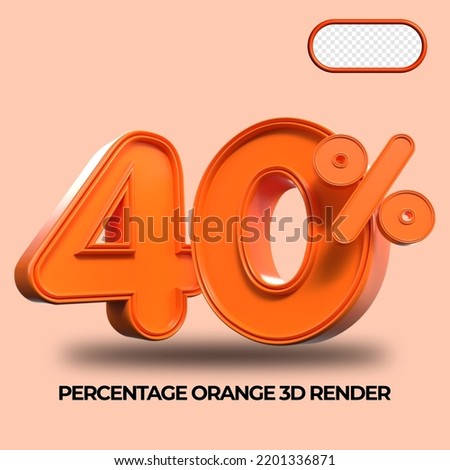 3D Render percentage number 40% for discount process progress Orange color