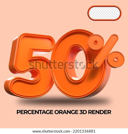 3D Render percentage number 50% for discount process progress Orange color