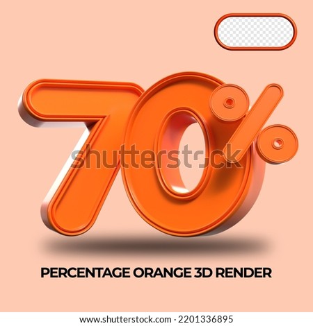 3D Render percentage number 70% for discount process progress Orange color