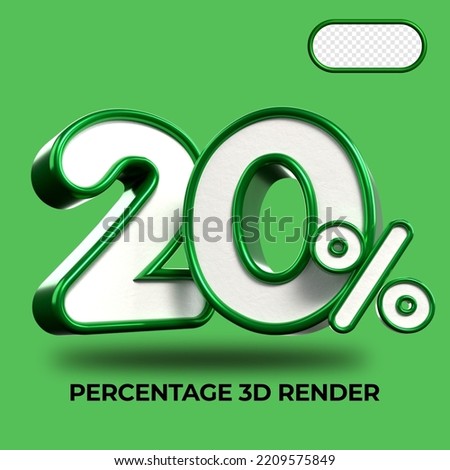 3D Render percentage number 20% for discount process progress Green and White colors