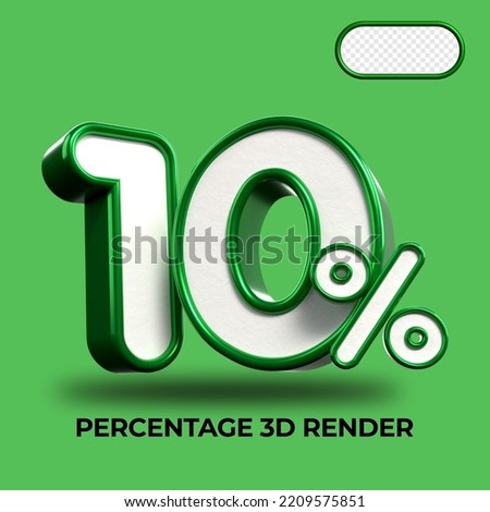 3D Render percentage number 10% for discount process progress Green and White colors
