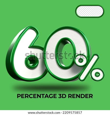 3D Render percentage number 60% for discount process progress Green and White colors