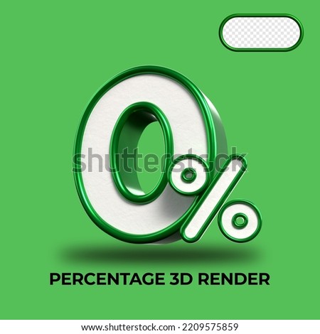 3D Render percentage number 0% for discount process progress Green and White colors