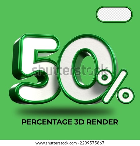 3D Render percentage number 50% for discount process progress Green and White colors
