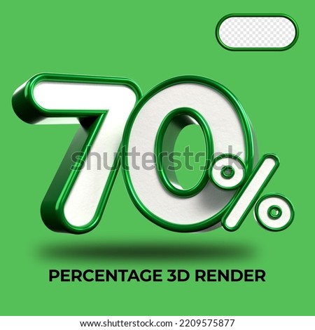 3D Render percentage number 70% for discount process progress Green and White colors