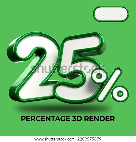 3D Render percentage number 25% for discount process progress Green and White colors