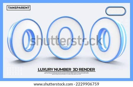 Bundle of 3D render number 0 blue white transparent