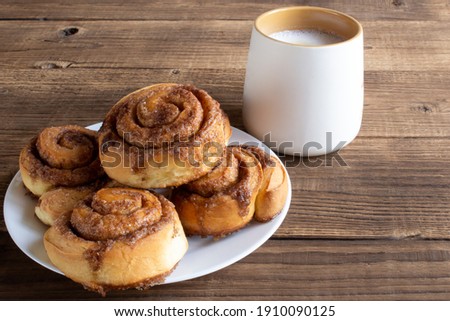 Similar – Image, Stock Photo Plate with cinnamon bun near jam