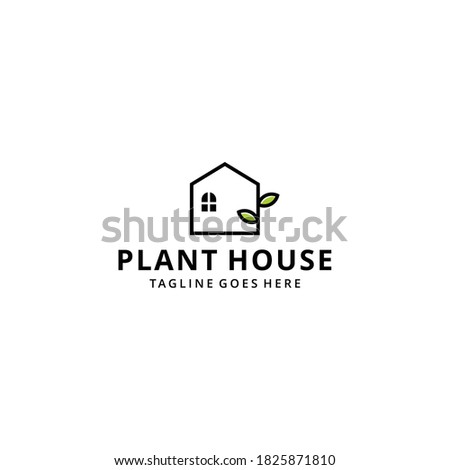 Illustration green leaf with house sign logo design template