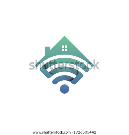 Illustration signal sign technology internet with house roof logo design template