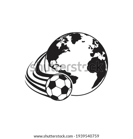 Illustration globe atlas sign logo with ball soccer sport logo design template