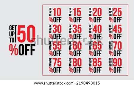 Set of number special discount 10, 15, 20, 25, 30, 35, 40, 45, 50, 55, 60, 65, 70, 75, 80, 85, 90 percent off