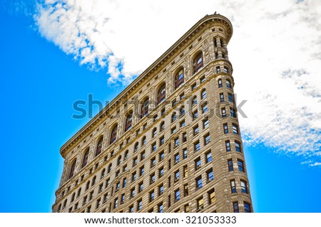 New York City, USA - October 12 : Flat Iron building from Broadway on October 12, 2013 in Manhattan, New York City. The Flat Iron building, a groundbreaking architecture was completed in 1902.