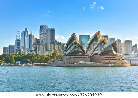 Sydney, Australia - January 25: Sydney skyline and Opera House in the afternoon on January 25, 2015 in Sydney, Australia. The Sydney Opera House is one of the most famous buildings in the world.
