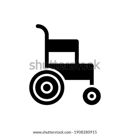 The design of the wheel chair medicines and health glyph icon pack vector illustration, this vector is suitable for icons, logos, illustrations, stickers, books, covers, etc.