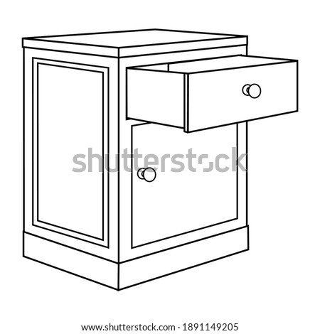 cabinet office open drawer line vector illustration, isolated on white background,top view