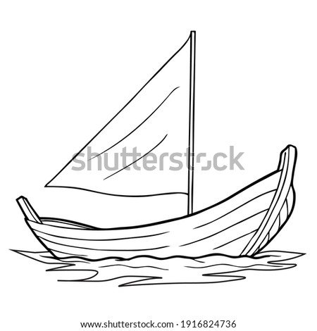 Canoe line vector illustration,
isolated on white background.Boat top view