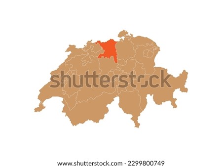 Map of Aargau on Switzerland map. Map of Aargau highlighting the boundaries of the canton of Aargau on the map of Switzerland
