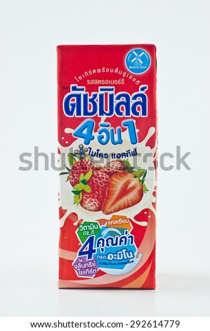 BANGKOK,THAILAND-JUNE 30 :DUCHMILL UHT DRINKIHG YOGHRT STRAWBERRY It Is coming From The Dairy Plus Co., Ltd. on June 30,2015