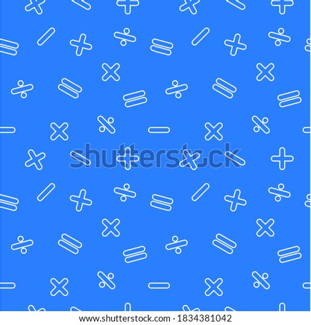 seamless mathematical symbols. plus, minus, divided by, multiplied by, is equal to. suitable for notebook design. blue and white