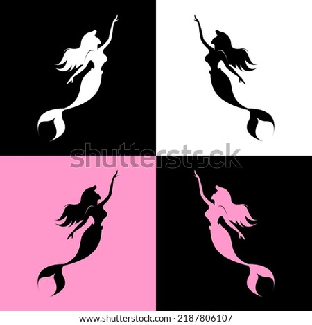 swimming mermaid logo vector in black, white and pink colors