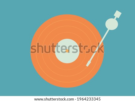 Turntable vinyl records on colored background. Vintage electronics. Retro old school style. Playing music on vinyl. LP. Vintage musical equipment. Colorful flat isolated vector illustration. Tonearm  