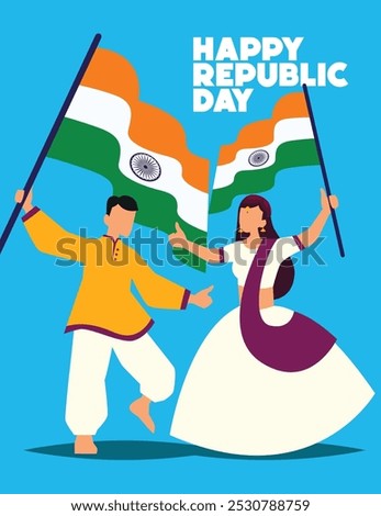 Happy Republic Day India Social Media Post and Flyer Template. 26 January - Indian Republic Day Celebration Greeting Card