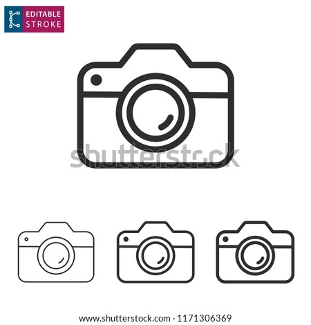 Camera outline icon on white background. Editable stroke. Vector illustration. 商業照片 © 