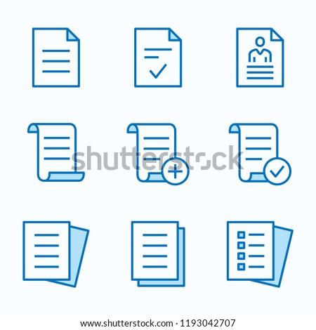 Document flat line icons. Set of agreement, file, application, form, and more. Editable Stroke.