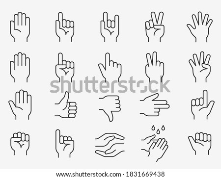Hands line icons set. Black vector illustration. Editable stroke.