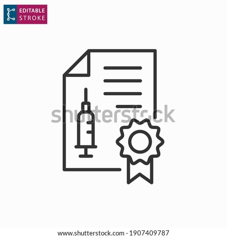 Certificate vaccination outline icon on white background. Editable stroke. Vector illustration.
