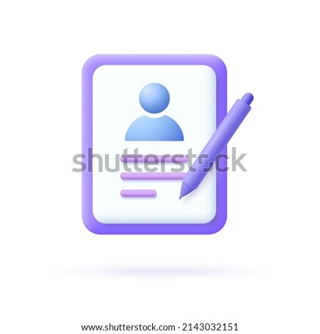Registration 3d icon. Symbol of password, vote, check list. Vector illustration.
