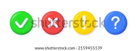 3d multiply, check mark, question, attention vector icons on white background.