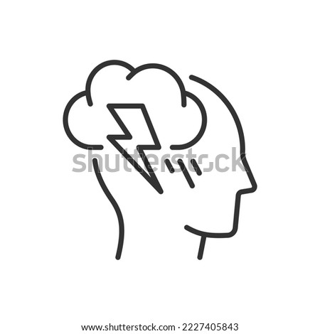 Human head with storm and lightning. Line icon. Editable stroke. Vector illustration.