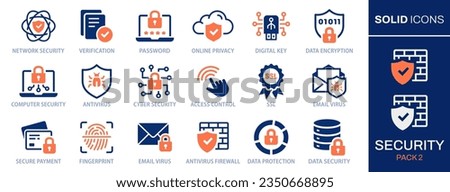 Cyber security icon set. Collection of privacy, data protection, digital lock, network and more. Vector illustration. Easily changes to any color.