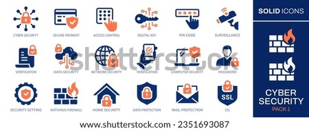 Cyber security icon set. Collection of safe, privacy, data protection, surveillance camera and more. Vector illustration. Easily changes to any color.