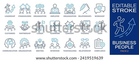 Business people line icons. Collection of team, partnership, workshop, employee, career and more. Vector illustration. Editable stroke.