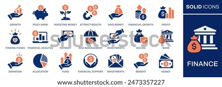 Finance icon set. Collection of economy, money, fund, investor and more. Vector illustration. Easily changes to any color.