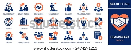 Teamwork icon set. Collection of goal setting, team target, leadership, collaboration and more. Vector illustration. Easily changes to any color.