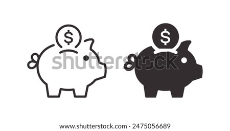 Silhouette icons of piggy banks with a dollar coin, symbolizing savings and financial security. Vector illustration.